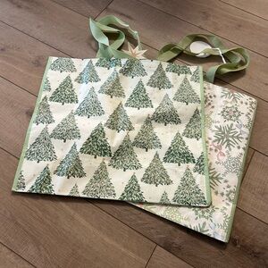 Homegoods TJMaxx Marshalls Christmas Tree & Snowflake Bow Tote Bags Set of 2